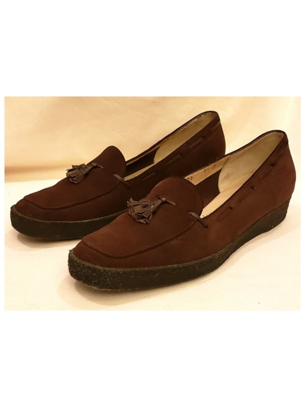Salvatore Ferragamo Boutique Italy Tassel Wedge Loafers Size 9.5 D Brown Suede
